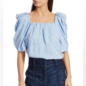 Rachel Comey Capa Puff Shoulder Top Size 0 Sky Blue Floral Jacquard‎